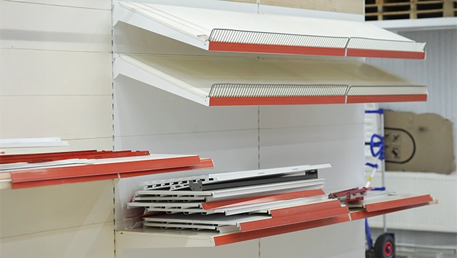 Retail shelves.